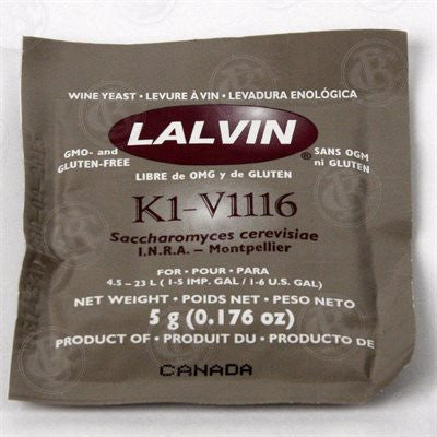 Lalvin Dry Wine Yeast: K1V-1116 5 gram Packet