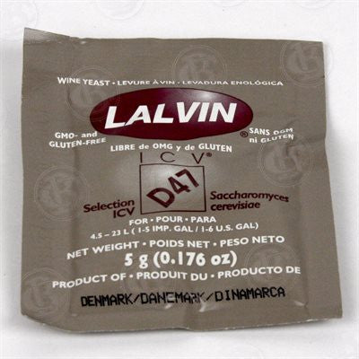 Lalvin Dry Wine Yeast: ICV D-47, 5 gram Packet
